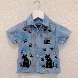 Vintage Cherokee Blue Dog Hawaiian Button Down Short Sleeve 12M